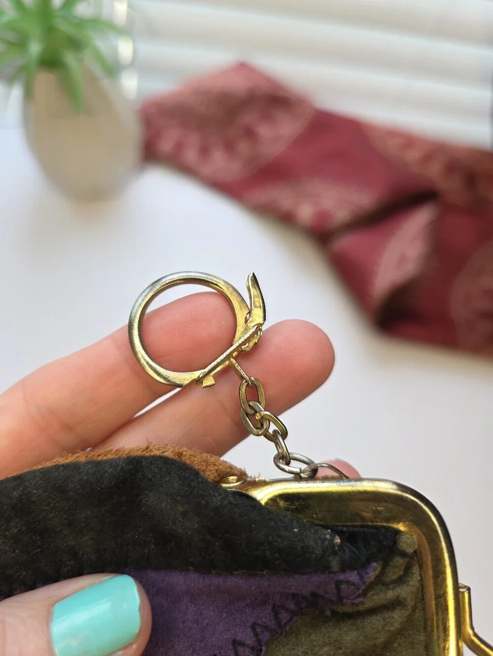 Vintage Leather Patchwork Coin Purse Kiss Lock